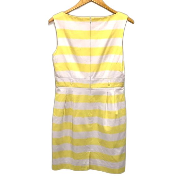 Tahari Yellow White Stripe Cotton Pique V-Neck Sleeveless Knee Length Dress 10 - Picture 4 of 13